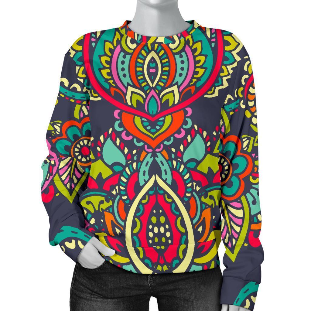 Colorful Floral Mandala Print Women's Crewneck Sweatshirt GearFrost