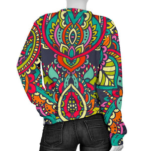 Colorful Floral Mandala Print Women's Crewneck Sweatshirt GearFrost