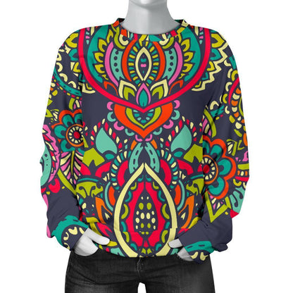 Colorful Floral Mandala Print Women's Crewneck Sweatshirt GearFrost