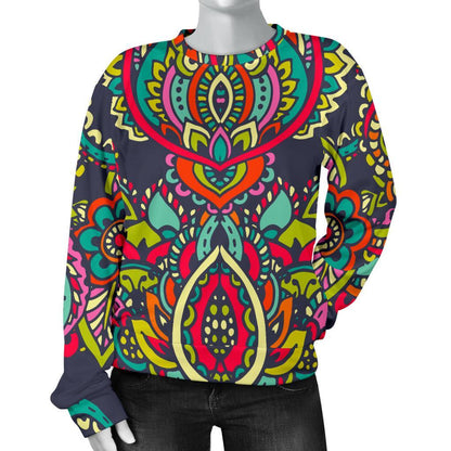 Colorful Floral Mandala Print Women's Crewneck Sweatshirt GearFrost