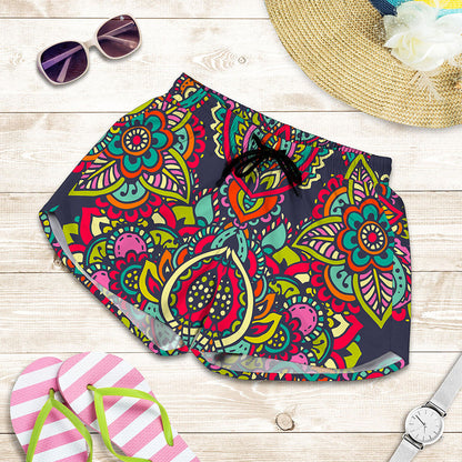 Colorful Floral Mandala Print Women's Shorts