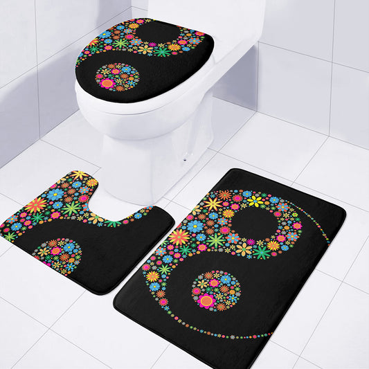 Colorful Flowers Yin Yang Print 3 Piece Bath Mat Set