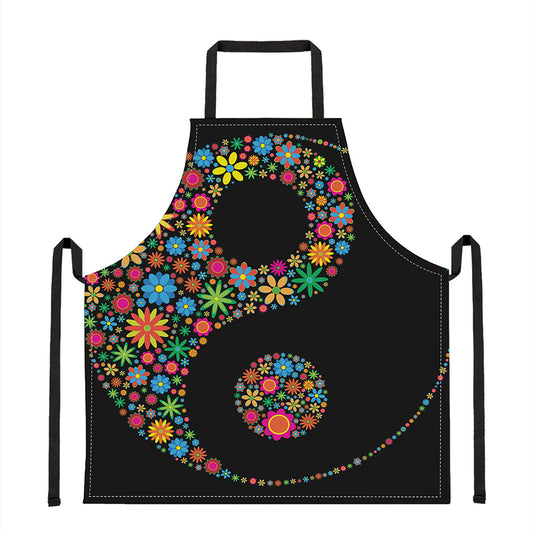 Colorful Flowers Yin Yang Print Apron