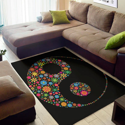 Colorful Flowers Yin Yang Print Area Rug