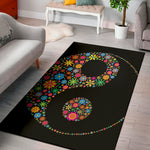 Colorful Flowers Yin Yang Print Area Rug
