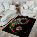 Colorful Flowers Yin Yang Print Area Rug