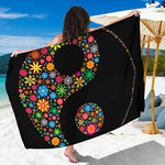 Colorful Flowers Yin Yang Print Beach Sarong Wrap