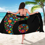 Colorful Flowers Yin Yang Print Beach Sarong Wrap