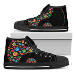 Colorful Flowers Yin Yang Print Black High Top Shoes