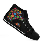 Colorful Flowers Yin Yang Print Black High Top Shoes