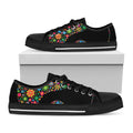 Colorful Flowers Yin Yang Print Black Low Top Sneakers