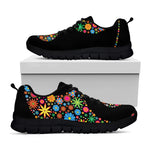 Colorful Flowers Yin Yang Print Black Sneakers