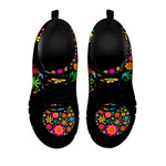Colorful Flowers Yin Yang Print Black Sneakers