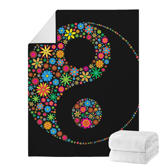 Colorful Flowers Yin Yang Print Blanket