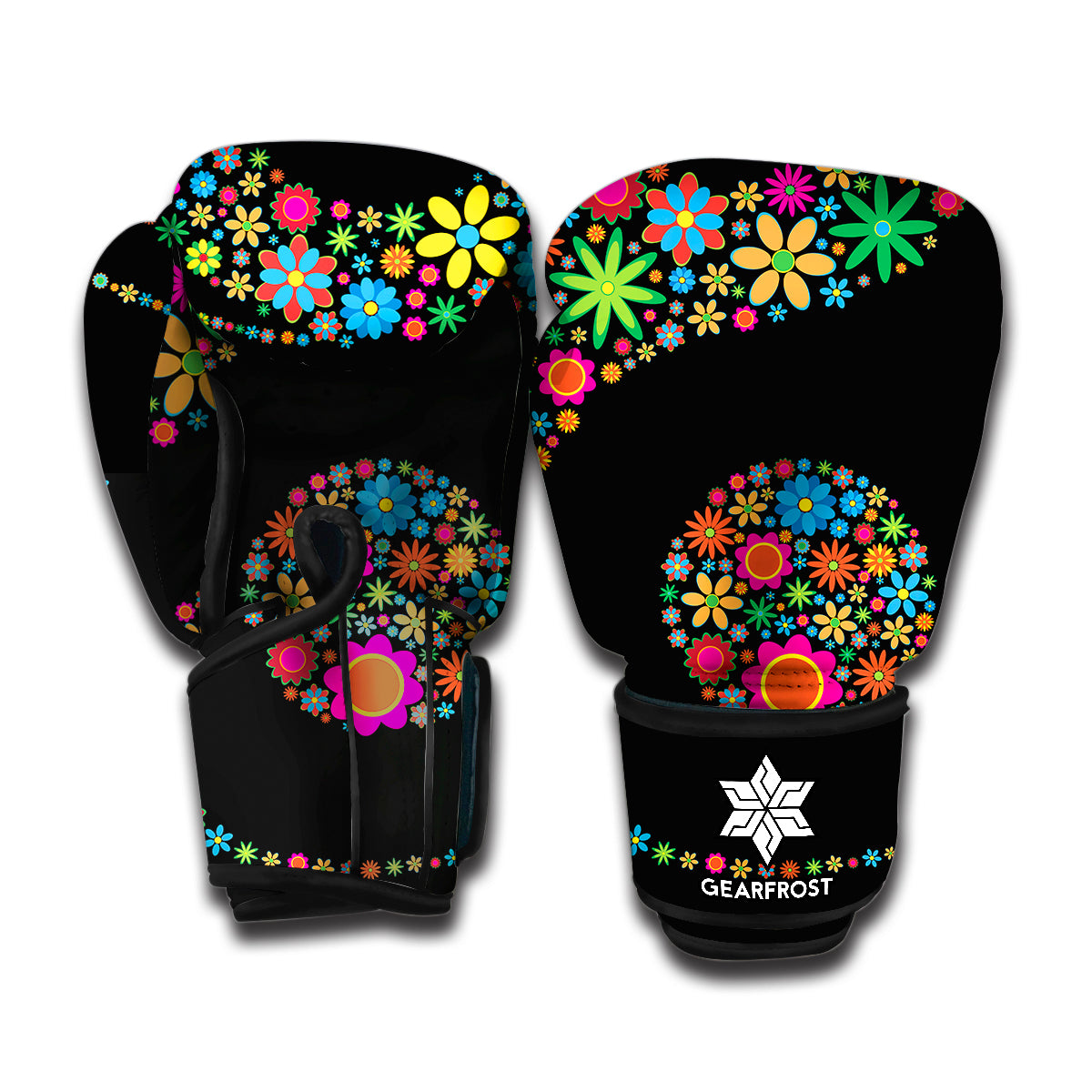 Colorful Flowers Yin Yang Print Boxing Gloves