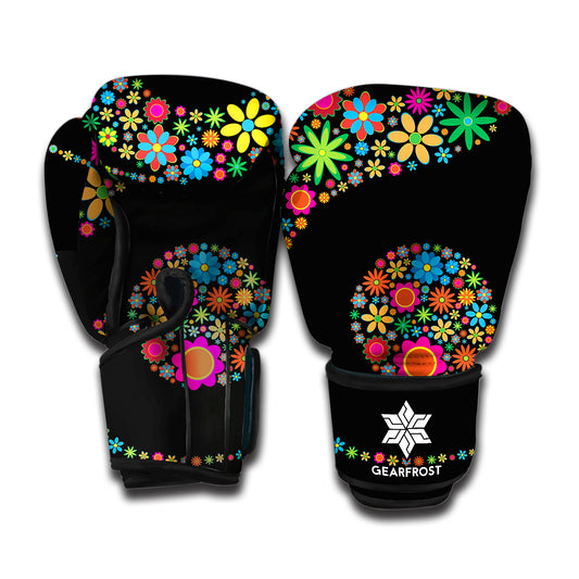 Colorful Flowers Yin Yang Print Boxing Gloves