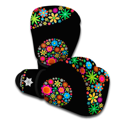 Colorful Flowers Yin Yang Print Boxing Gloves
