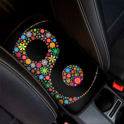 Colorful Flowers Yin Yang Print Car Center Console Cover