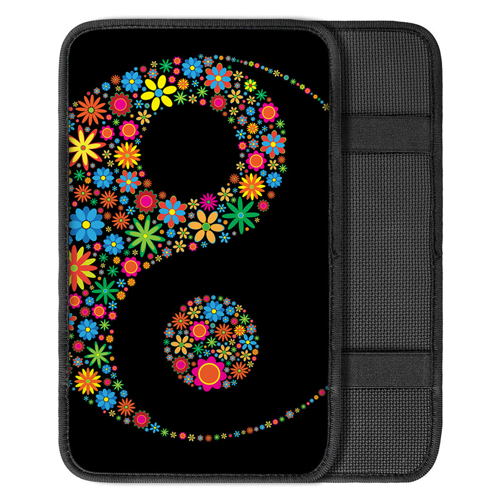 Colorful Flowers Yin Yang Print Car Center Console Cover