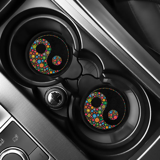 Colorful Flowers Yin Yang Print Car Coasters