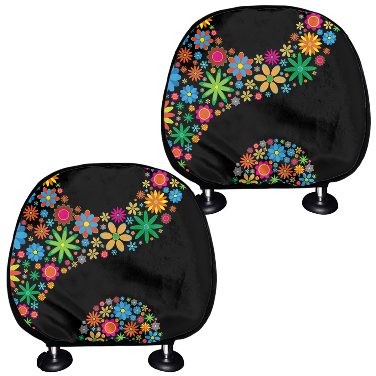 Colorful Flowers Yin Yang Print Car Headrest Covers