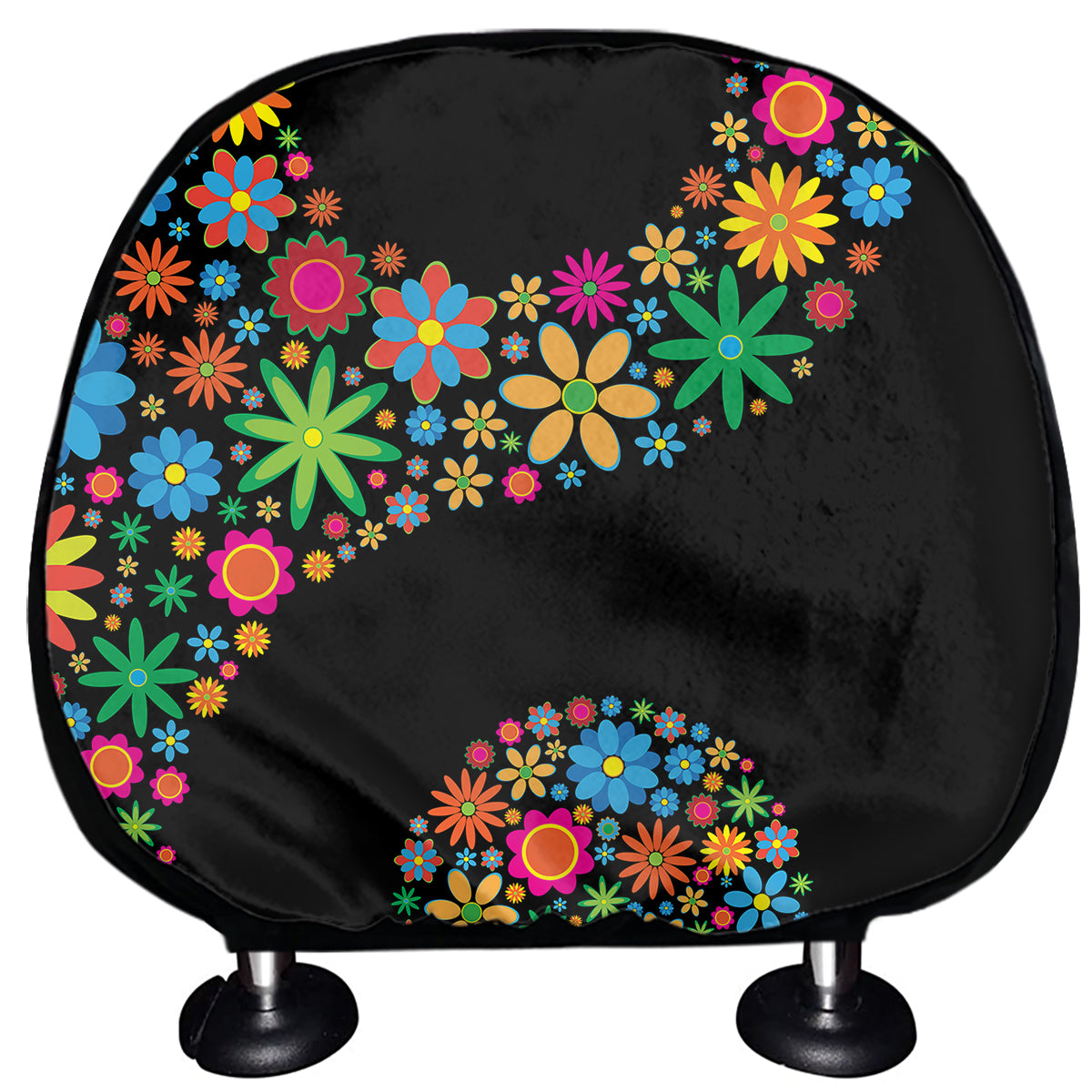 Colorful Flowers Yin Yang Print Car Headrest Covers