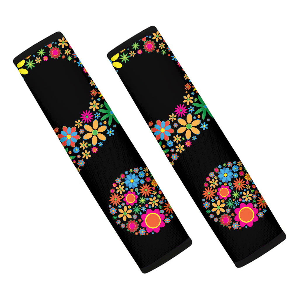 Colorful Flowers Yin Yang Print Car Seat Belt Covers