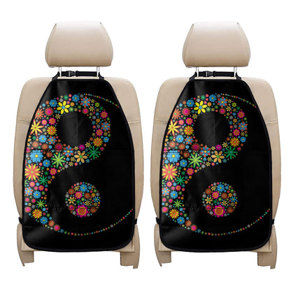 Colorful Flowers Yin Yang Print Car Seat Organizers
