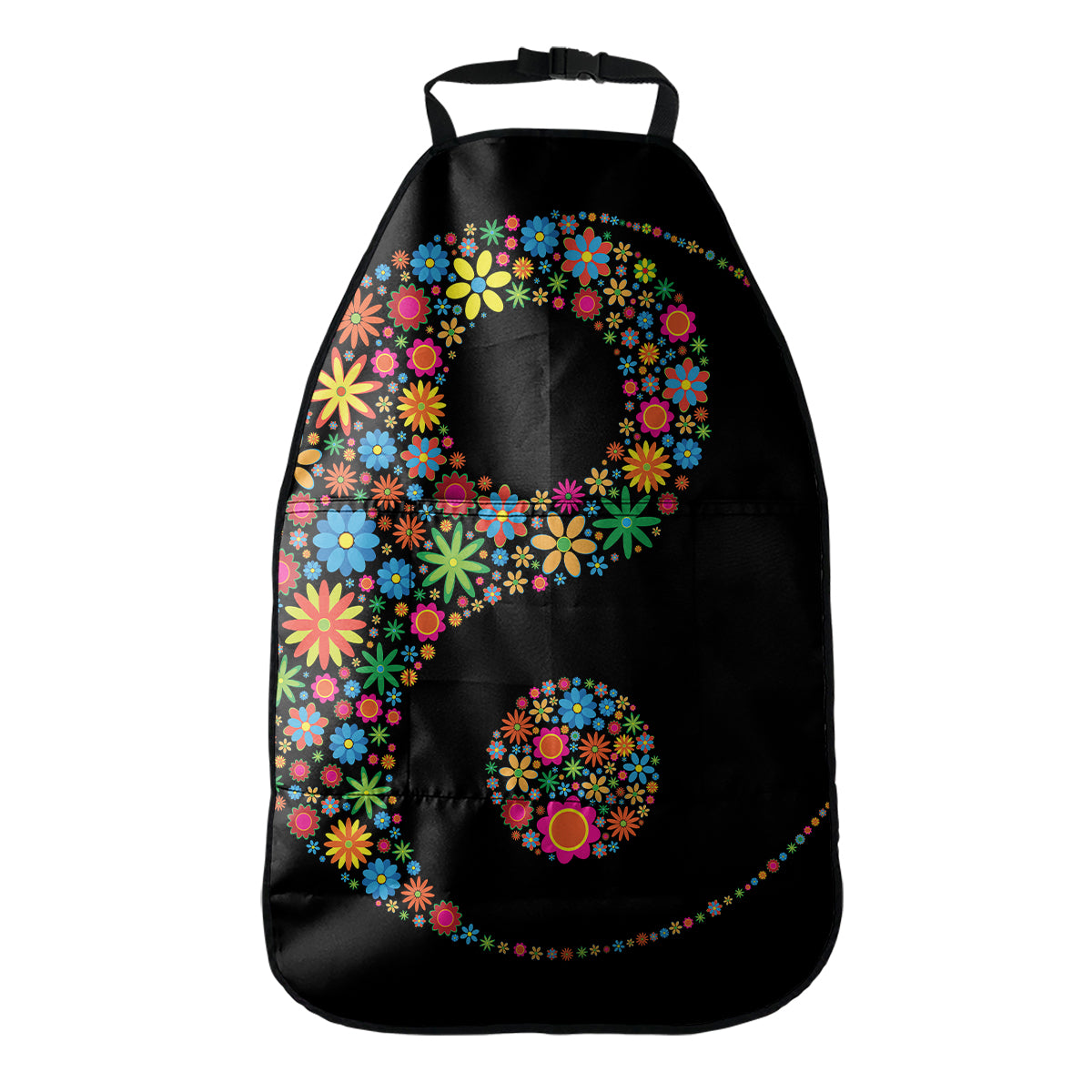 Colorful Flowers Yin Yang Print Car Seat Organizers