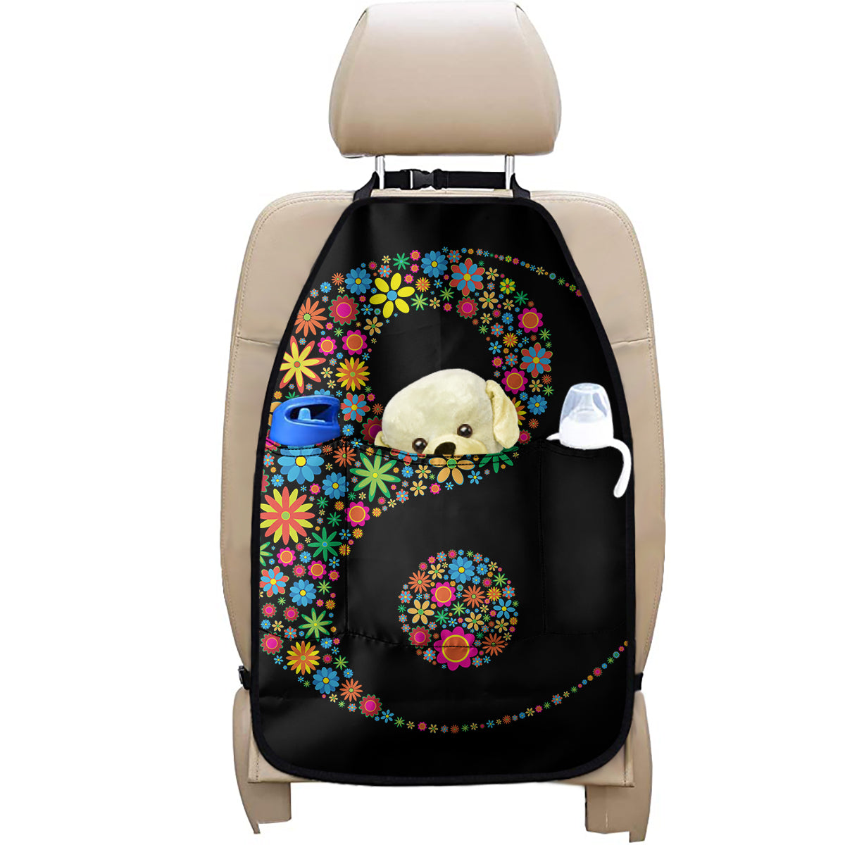 Colorful Flowers Yin Yang Print Car Seat Organizers