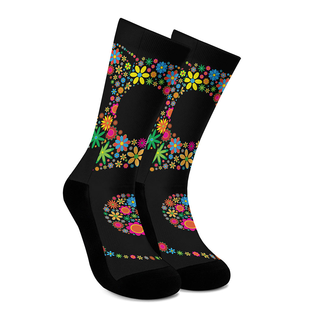 Colorful Flowers Yin Yang Print Crew Socks