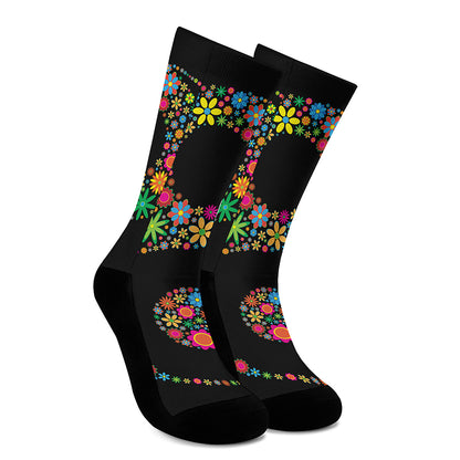 Colorful Flowers Yin Yang Print Crew Socks