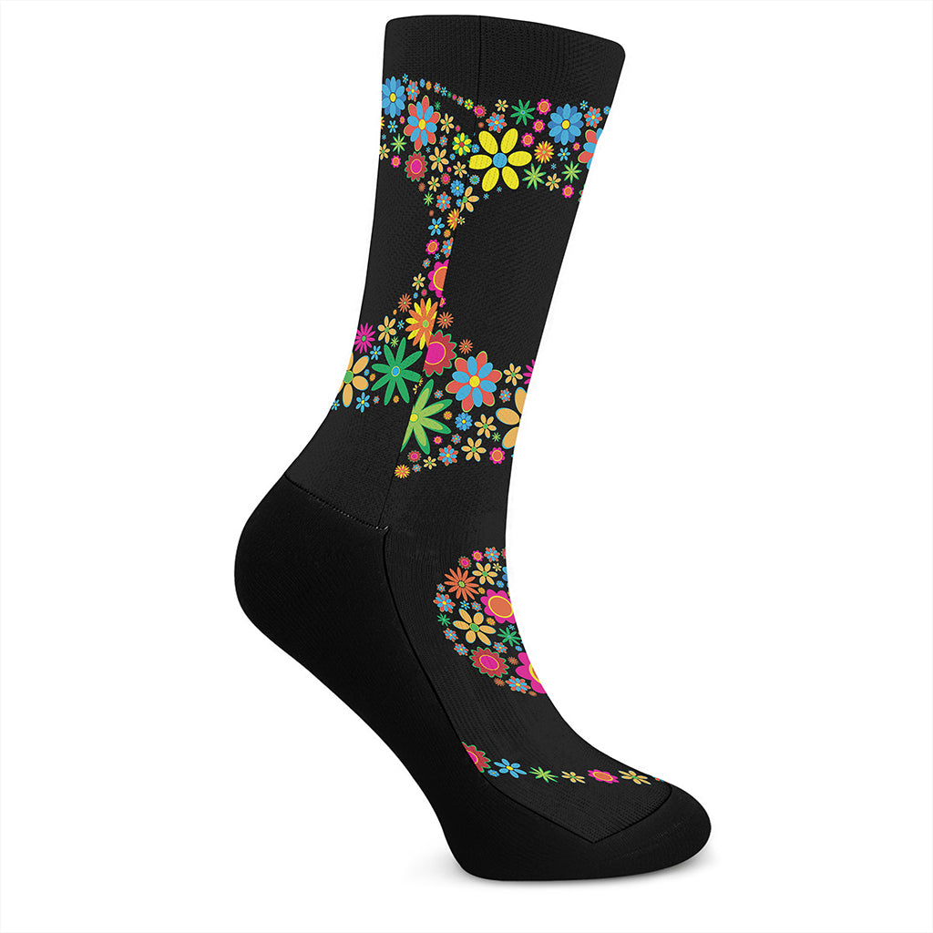 Colorful Flowers Yin Yang Print Crew Socks