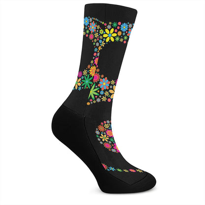 Colorful Flowers Yin Yang Print Crew Socks