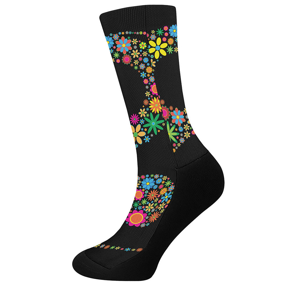 Colorful Flowers Yin Yang Print Crew Socks