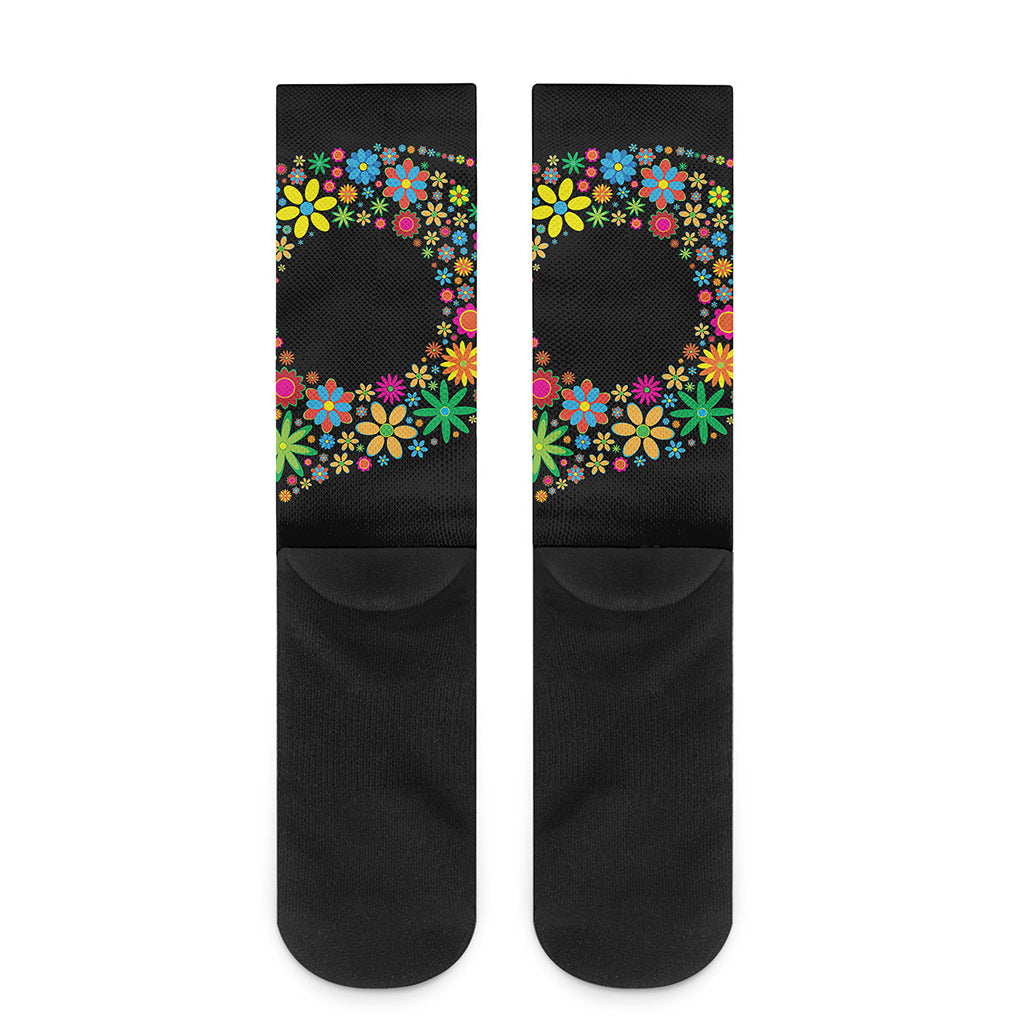 Colorful Flowers Yin Yang Print Crew Socks