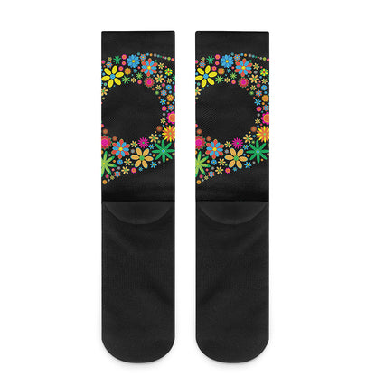 Colorful Flowers Yin Yang Print Crew Socks