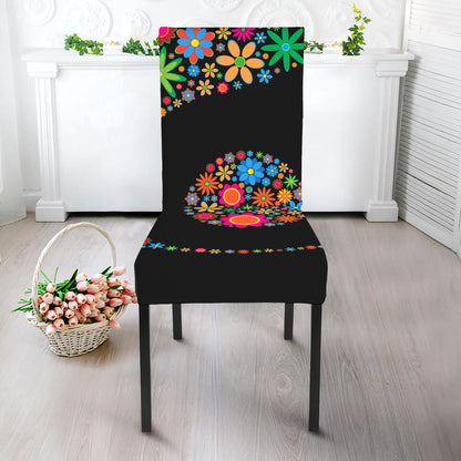 Colorful Flowers Yin Yang Print Dining Chair Slipcover
