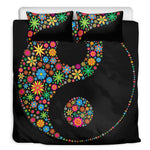 Colorful Flowers Yin Yang Print Duvet Cover Bedding Set