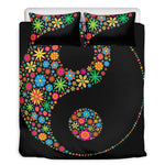 Colorful Flowers Yin Yang Print Duvet Cover Bedding Set