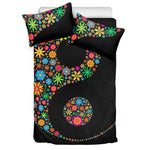 Colorful Flowers Yin Yang Print Duvet Cover Bedding Set