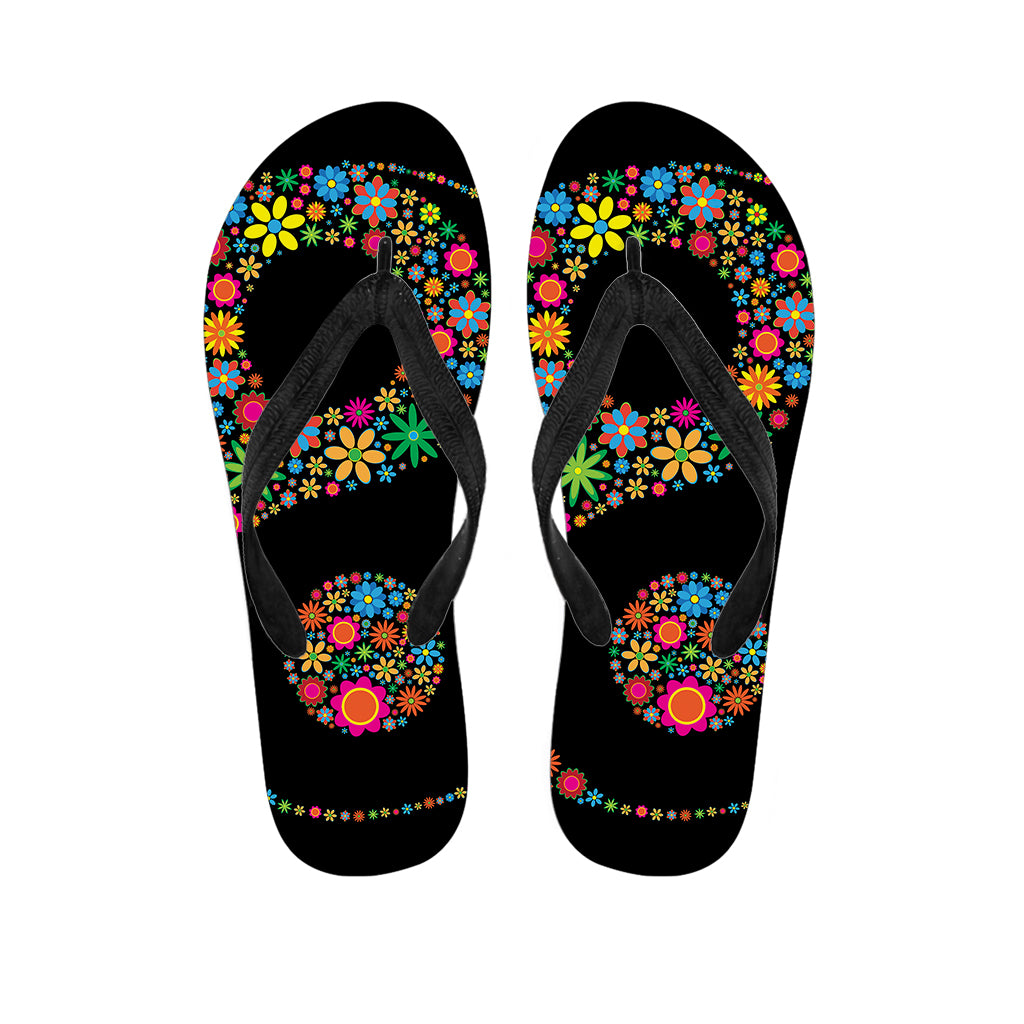 Colorful Flowers Yin Yang Print Flip Flops