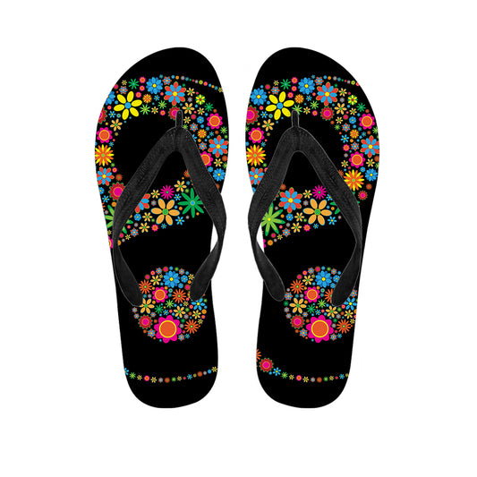 Colorful Flowers Yin Yang Print Flip Flops