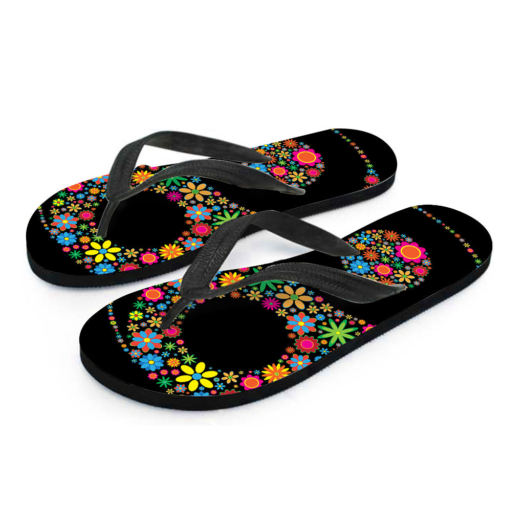 Colorful Flowers Yin Yang Print Flip Flops