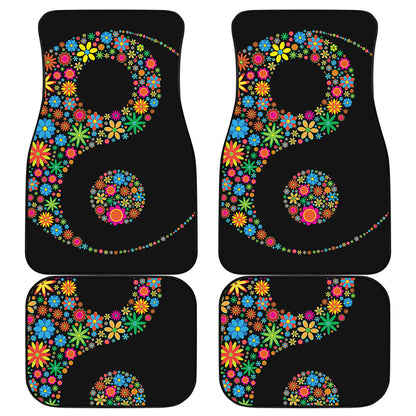 Colorful Flowers Yin Yang Print Front and Back Car Floor Mats