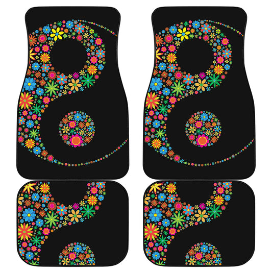 Colorful Flowers Yin Yang Print Front and Back Car Floor Mats