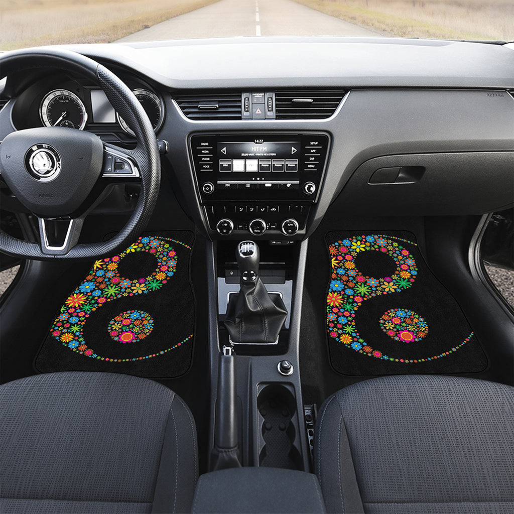 Colorful Flowers Yin Yang Print Front and Back Car Floor Mats