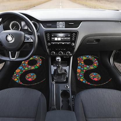 Colorful Flowers Yin Yang Print Front and Back Car Floor Mats