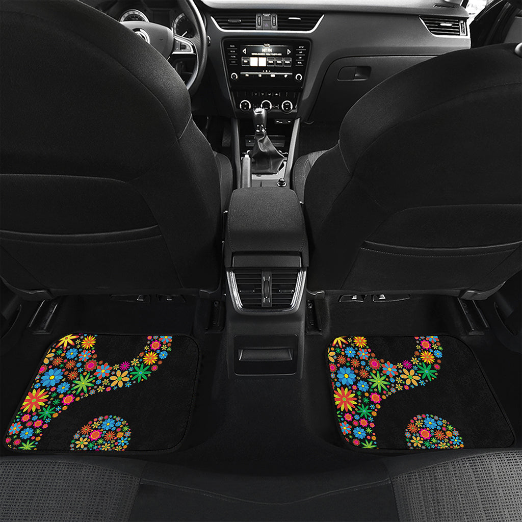 Colorful Flowers Yin Yang Print Front and Back Car Floor Mats