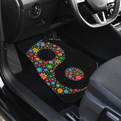 Colorful Flowers Yin Yang Print Front and Back Car Floor Mats